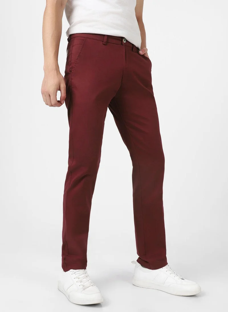 Urbano Fashion  Urbano Fashion Men's Dark Maroon Cotton Slim Fit Casual Chinos Trousers Stretch for Men | Best Price UAE